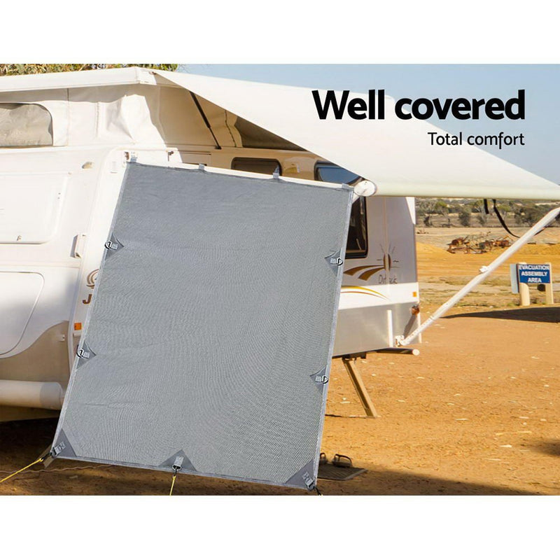Caravan Privacy Screen Roll Out Awning 2.1x1.8M Sun Shade Pop Top End Wall Grey - danozdirect