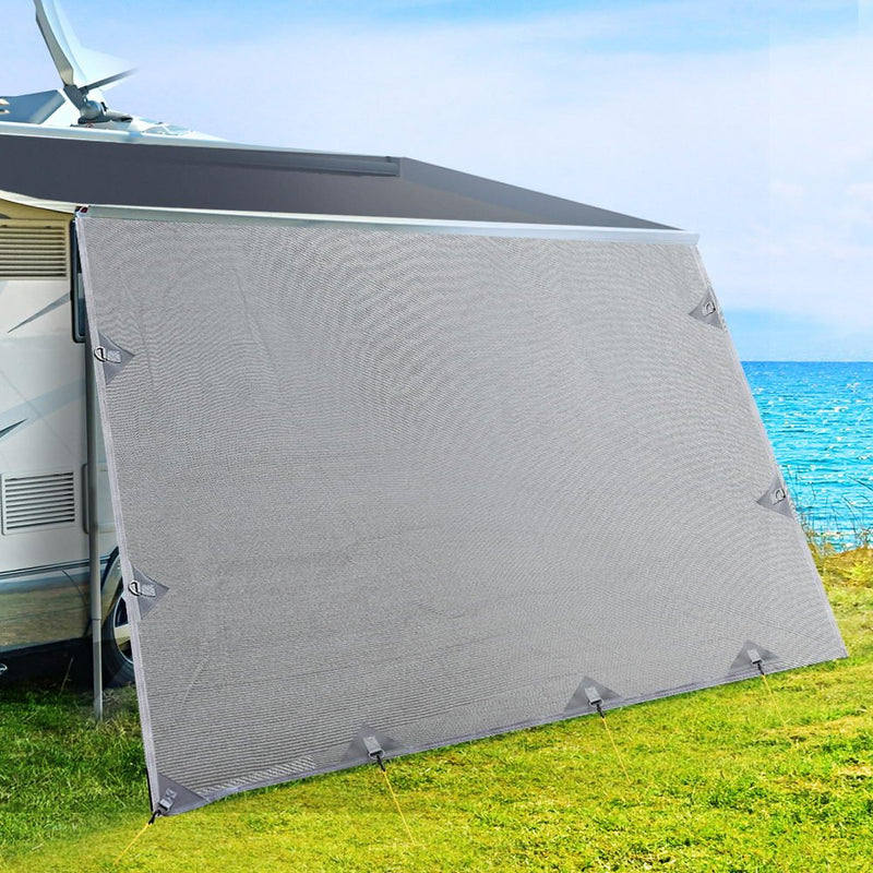 Caravan Privacy Screen Roll Out Awning 3.7X1.95M End Wall Side Sun Shade Grey - danozdirect