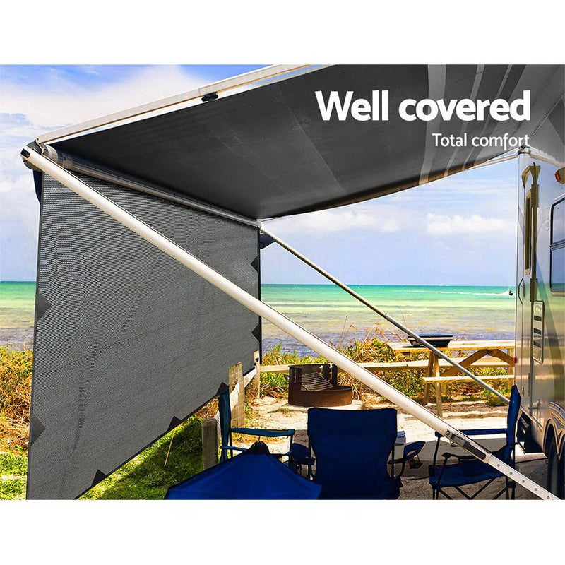 Caravan Privacy Screen Roll Out Awning 4.3X1.95M End Wall Side Sun Shade Grey - danozdirect