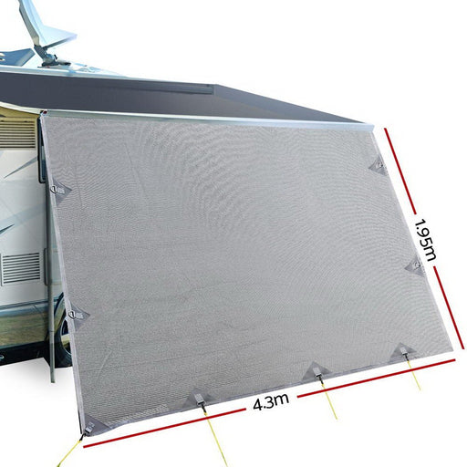 Caravan Privacy Screen Roll Out Awning 4.3X1.95M End Wall Side Sun Shade Grey - danozdirect