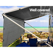 Caravan Privacy Screen Roll Out Awning 4.6x1.95M End Wall Side Sun Shade Grey - danozdirect