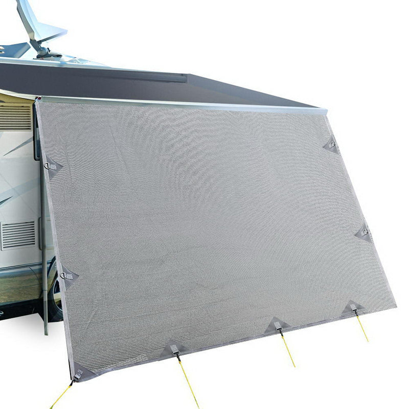 Caravan Privacy Screen Roll Out Awning 4.6x1.95M End Wall Side Sun Shade Grey - danozdirect