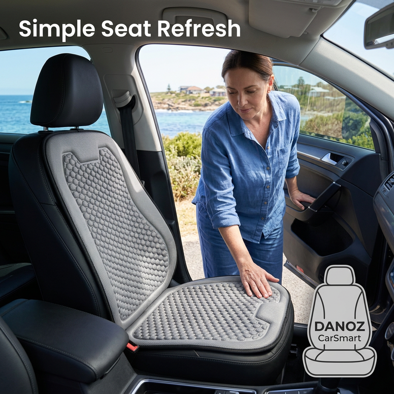 🚗 Danoz CarSmart | Breathable Car Seat Cooling Pad | Honeycomb Mesh | Non-Slip Base | Black or Grey | Free Postage!