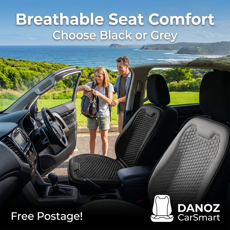 🚗 Danoz CarSmart | Breathable Car Seat Cooling Pad | Honeycomb Mesh | Non-Slip Base | Black or Grey | Free Postage!