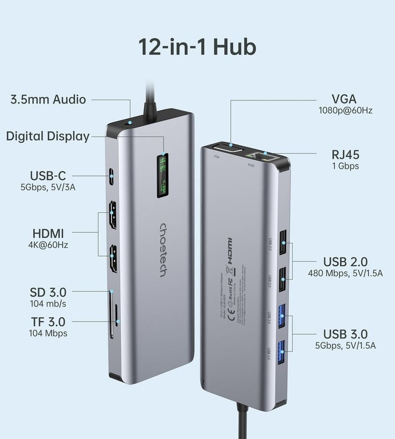 CHOETECH HUB - M26 12 - in - 1 USB - C Multiport Adapter - danozdirect