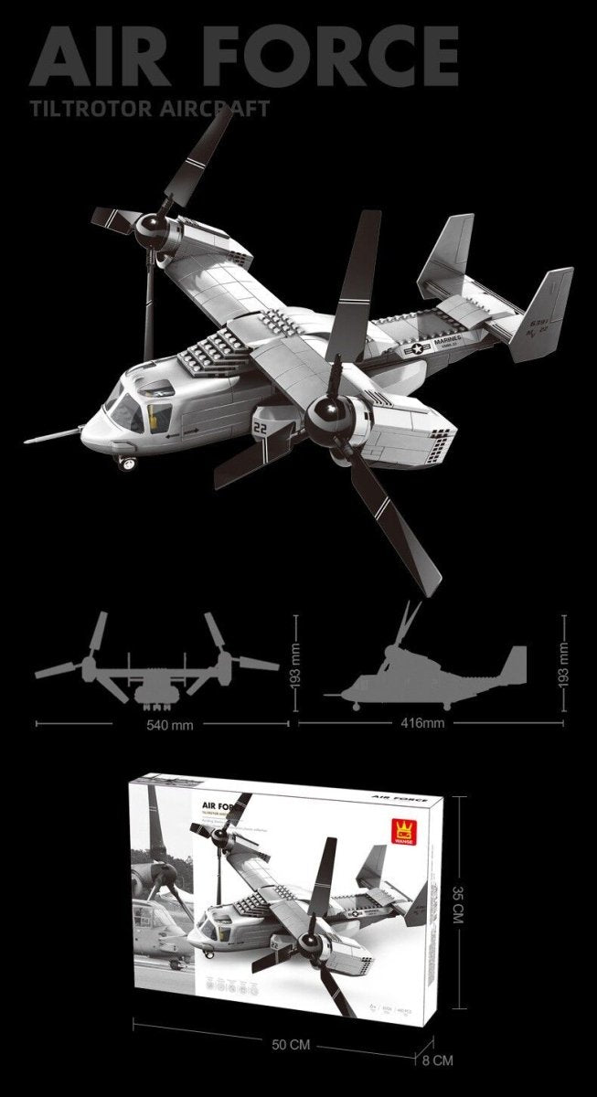 Christmas gift US Osprey Tiltrotor Aircraft Building Blocks Set, 460 Pieces Military Transport Model Kit for Kids Aged 6+ & Enthusiasts（Osprey tiltrotor aircraft） - danozdirect