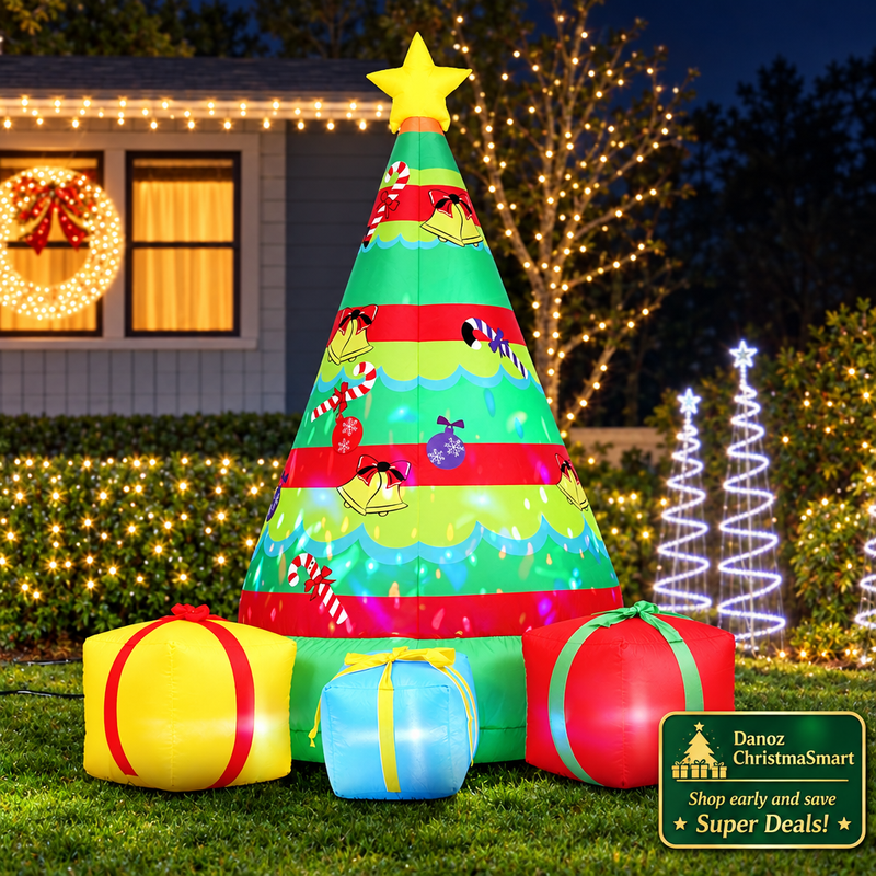 🎄 Danoz ChristmaSmart | Jingle Jollys 2.2m Inflatable Christmas Tree & Gifts | Colourful Flashing Lights & Built-In Blower | Free Postage!