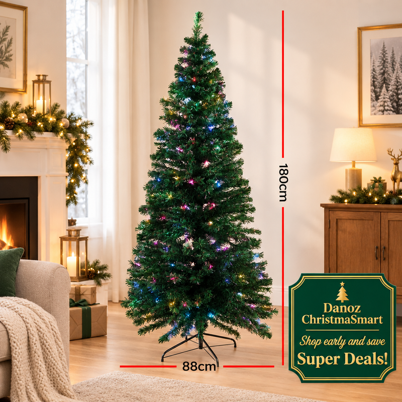 🎄 Danoz ChristmaSmart | Jingle Jollys 1.8m Optic-Fibre LED Christmas Tree | 300 Tips & Multicolour Twinkling Lights | Festive Glow Made Easy