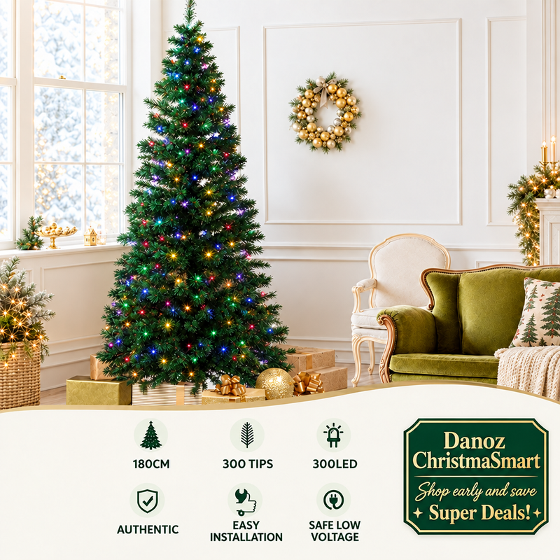 🎄 Danoz ChristmaSmart | Jingle Jollys 1.8m Optic-Fibre LED Christmas Tree | 300 Tips & Multicolour Twinkling Lights | Festive Glow Made Easy