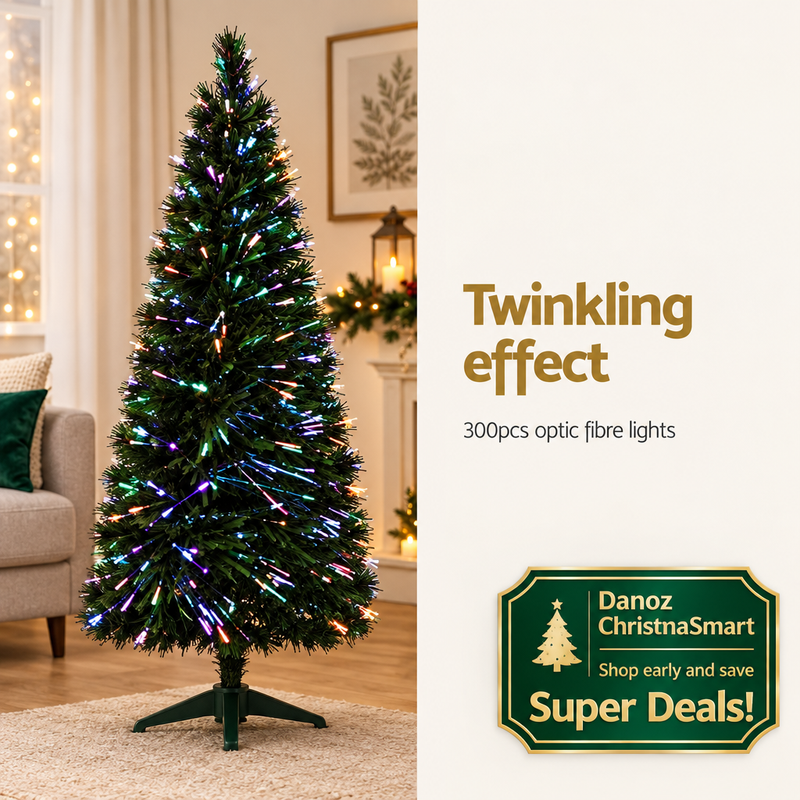 🎄 Danoz ChristmaSmart | Jingle Jollys 1.8m Optic-Fibre LED Christmas Tree | 300 Tips & Multicolour Twinkling Lights | Festive Glow Made Easy