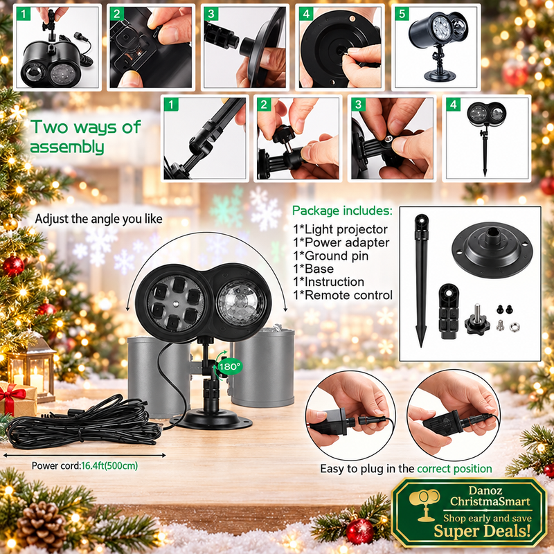 🎄 Danoz ChristmaSmart | Dual-Lens LED Projection Light | Water Ripple Effects & Festive Patterns | Remote Control, Stake or Base Mount | Free Postage!