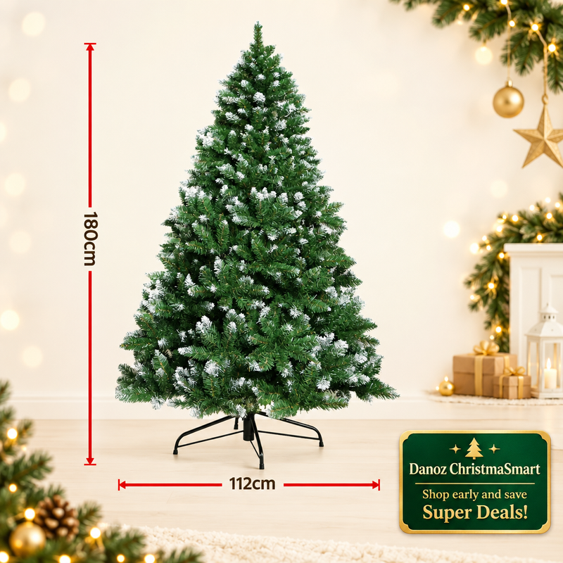 🎄 Danoz ChristmaSmart | Jingle Jollys 1.8m Snow-Frosted Christmas Tree | 650 PVC Tips & Metal Stand | A Winter-Inspired Festive Centrepiece
