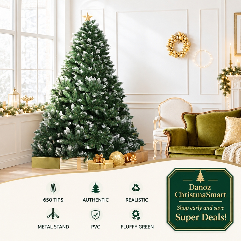 🎄 Danoz ChristmaSmart | Jingle Jollys 1.8m Snow-Frosted Christmas Tree | 650 PVC Tips & Metal Stand | A Winter-Inspired Festive Centrepiece