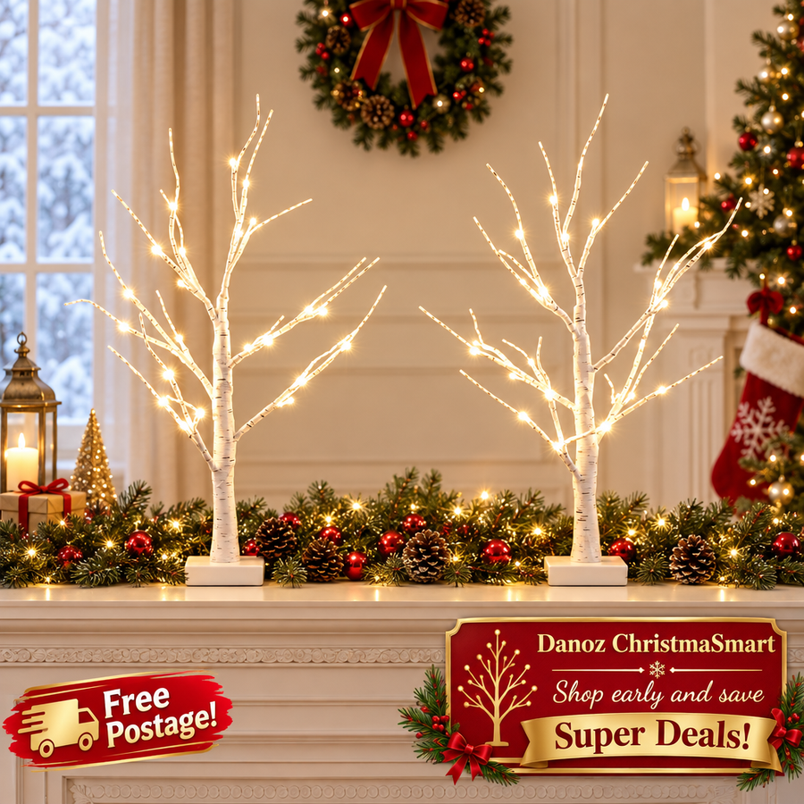 🎄 Danoz ChristmaSmart | Jingle Jollys LED Branch Trees | 2 × 60cm | Warm White Glow & Bendable Birch-Style Branches | Free Postage!