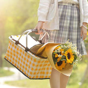 Collapsible Outdoor Camping Portable Insulated Picnic Basket Camping Picnic Ice Pack(Green Grid) - danozdirect