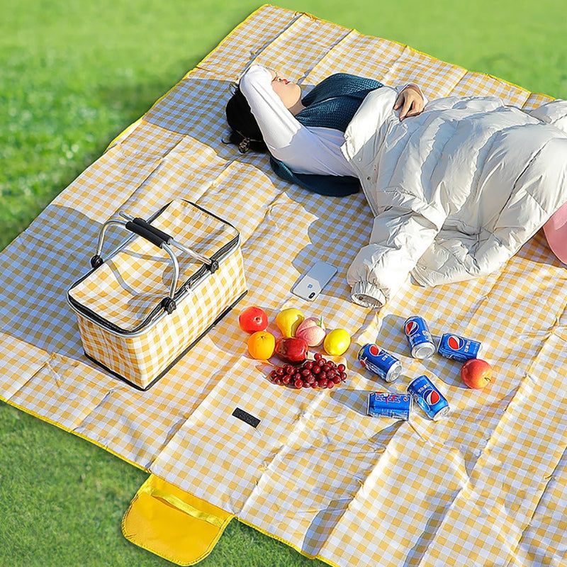 Collapsible Outdoor Camping Portable Insulated Picnic Basket Camping Picnic Ice Pack(Red Grid) - danozdirect