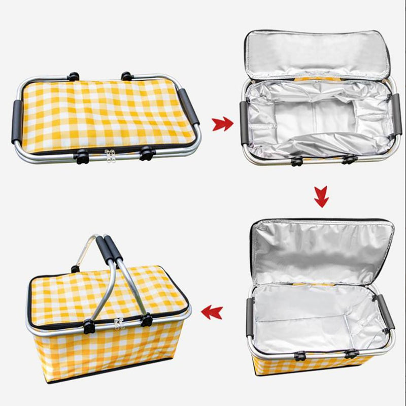 Collapsible Outdoor Camping Portable Insulated Picnic Basket Camping Picnic Ice Pack(Red Grid) - danozdirect