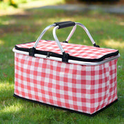 Collapsible Outdoor Camping Portable Insulated Picnic Basket Camping Picnic Ice Pack(Red Grid) - danozdirect
