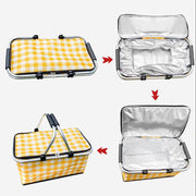 Collapsible Outdoor Camping Portable Insulated Picnic Basket Camping Picnic Ice Pack(Yellow Grid) - danozdirect