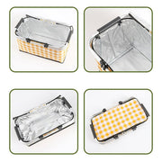 Collapsible Outdoor Camping Portable Insulated Picnic Basket Camping Picnic Ice Pack(Yellow Grid) - danozdirect