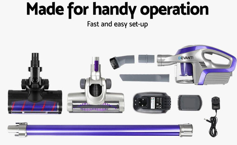 Conquer any mess with Danoz Direct - Devanti Handheld Vacuum Cleaner! Cordless, features a powerful roller brush head, to tackle any surface. - danozdirect