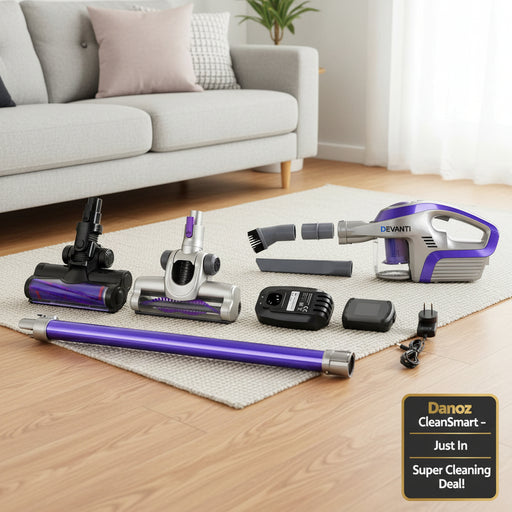 Conquer any mess with Danoz Direct - Devanti Handheld Vacuum Cleaner! Cordless, features a powerful roller brush head, to tackle any surface. - danozdirect