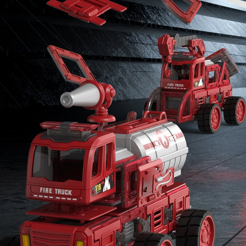 DanBaoLe Magnetic Fire Truck DIY Assembly Eneineering Vehicle with Music Lights Red Christmas Gift - danozdirect