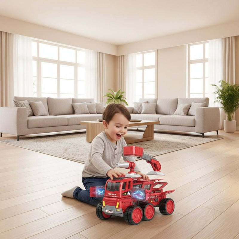 DanBaoLe Magnetic Fire Truck DIY Assembly Eneineering Vehicle with Music Lights Red Christmas Gift - danozdirect