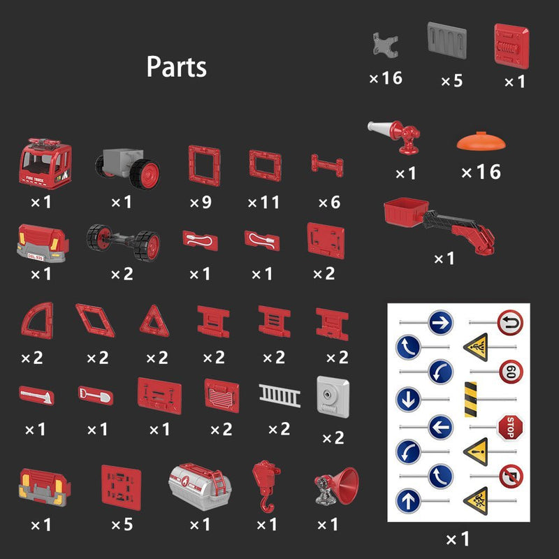 DanBaoLe Magnetic Fire Truck DIY Assembly Eneineering Vehicle with Music Lights Red Christmas Gift - danozdirect