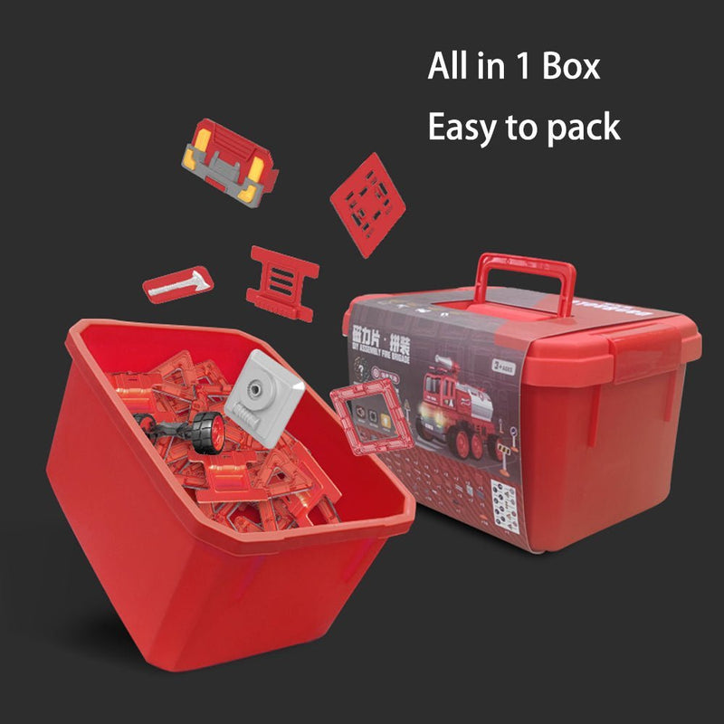 DanBaoLe Magnetic Fire Truck DIY Assembly Eneineering Vehicle with Music Lights Red Christmas Gift - danozdirect