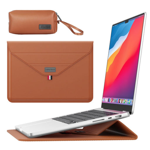 Danoz 3 - in - 1 PU Leather Laptop Sleeve with Stand & Mouse Pad + Accessory Pouch(Brown) - danozdirect