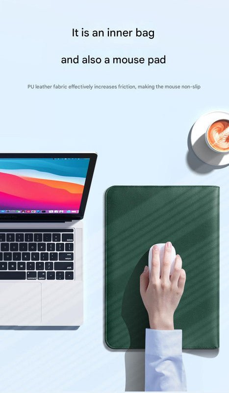 Danoz 3 - in - 1 PU Leather Laptop Sleeve with Stand & Mouse Pad + Accessory Pouch(Dark Green) - danozdirect