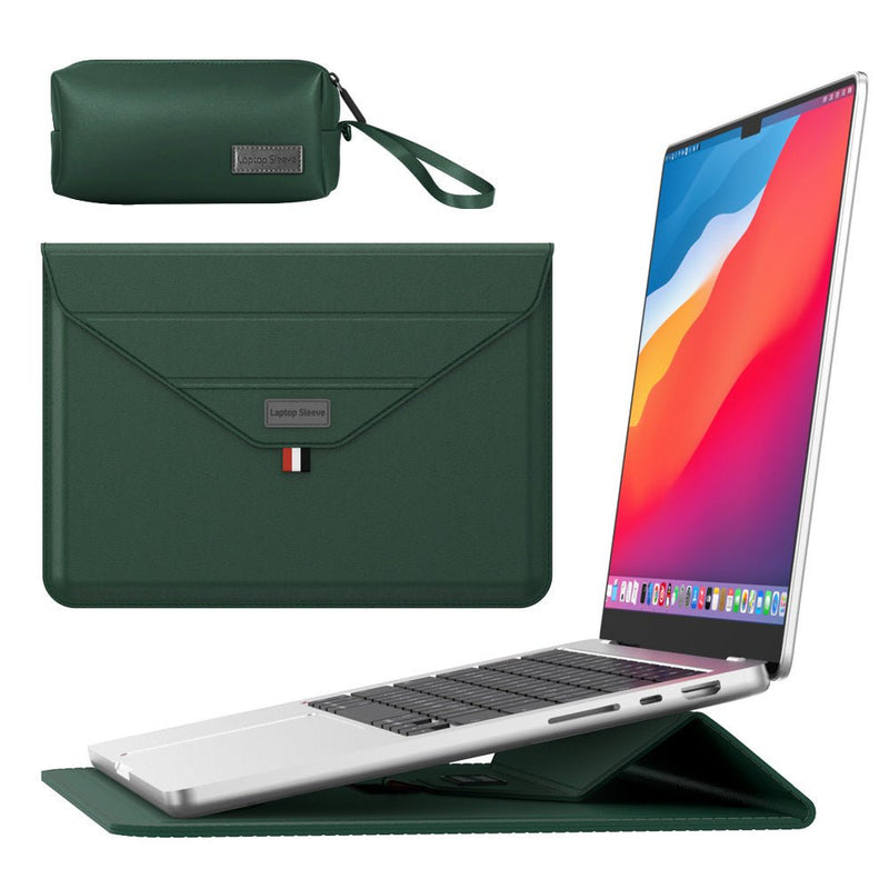 Danoz 3 - in - 1 PU Leather Laptop Sleeve with Stand & Mouse Pad + Accessory Pouch(Dark Green) - danozdirect