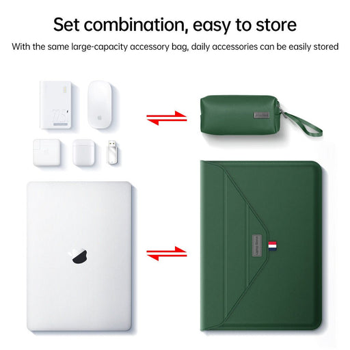 Danoz 3 - in - 1 PU Leather Laptop Sleeve with Stand & Mouse Pad + Accessory Pouch(Dark Green) - danozdirect
