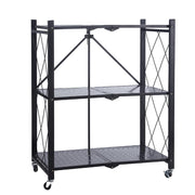 Danoz - 3 - Tier Black Foldable Kitchen Storage Rack No - Drill Microwave Oven Shelf Stand - danozdirect