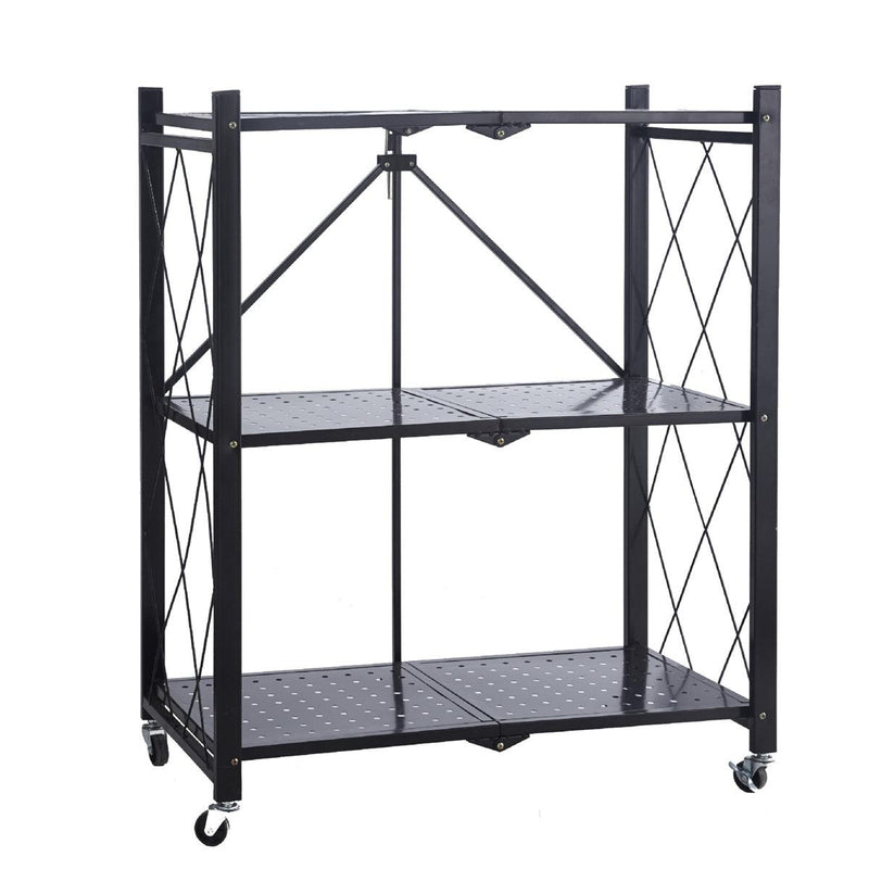 Danoz - 3 - Tier Black Foldable Kitchen Storage Rack No - Drill Microwave Oven Shelf Stand - danozdirect