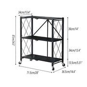 Danoz - 3 - Tier Black Foldable Kitchen Storage Rack No - Drill Microwave Oven Shelf Stand - danozdirect