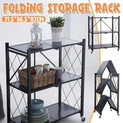Danoz - 3 - Tier Black Foldable Kitchen Storage Rack No - Drill Microwave Oven Shelf Stand - danozdirect