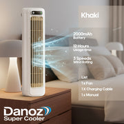 Danoz Air - Portable Air Conditioner Fan 2000mAh Quiet Desktop Tower Fan Wall Non - drilling Circulating Fan 3 Speeds Adjustable - danozdirect