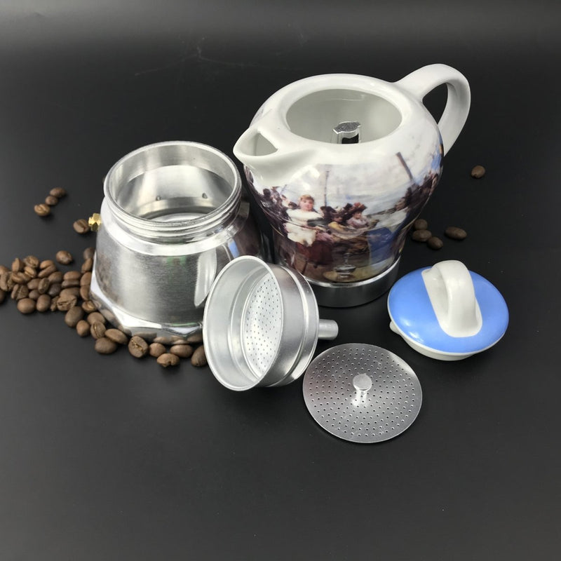 Danoz Appliances - Afternoon Tea Vintage Porcelain Ceramic Italian Stove Top Espresso Coffee Maker 3 - 4Cups 200ml - Incl. Delivery - danozdirect