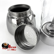 Danoz Appliances 🧑‍🍳🥘Borosilicate Glass Stainless Steel Moka Pot Coffee Maker Italian Espresso 6Cups - danozdirect