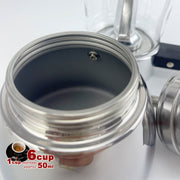 Danoz Appliances 🧑‍🍳🥘Borosilicate Glass Stainless Steel Moka Pot Coffee Maker Italian Espresso 6Cups - danozdirect