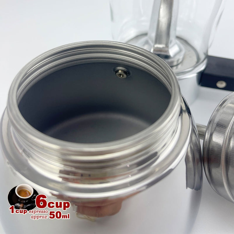 Danoz Appliances 🧑‍🍳🥘Borosilicate Glass Stainless Steel Moka Pot Coffee Maker Italian Espresso 6Cups - danozdirect