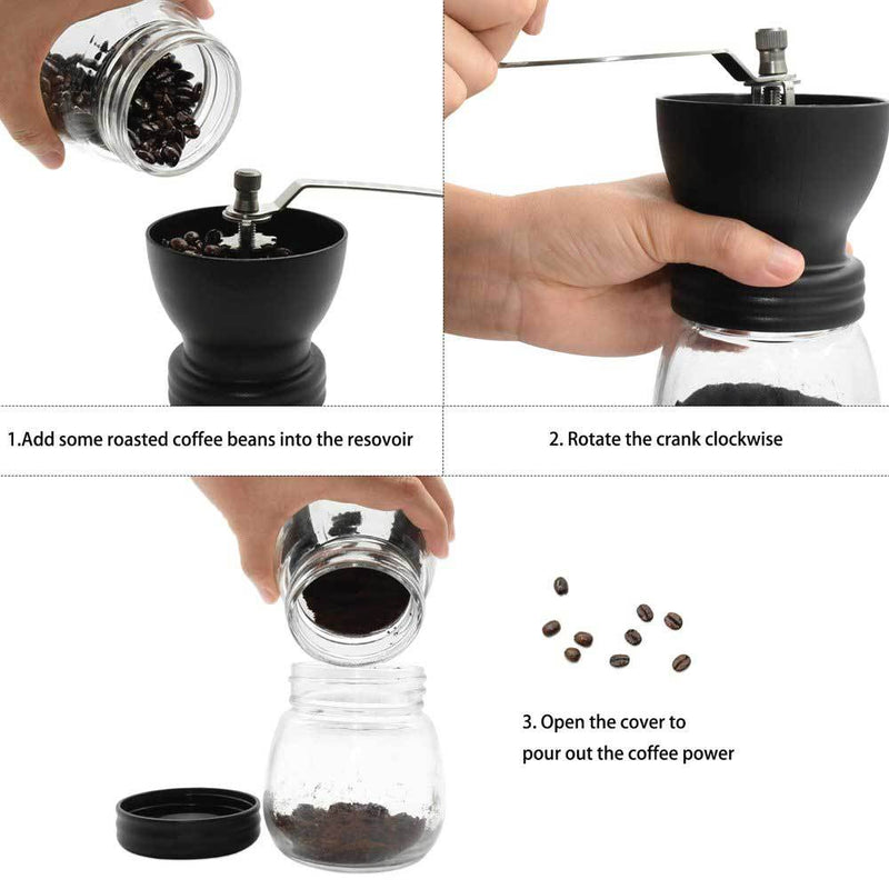 Danoz Appliances - Coffee Bean Grinder - Manual Hand Stainless Ceramic Burr Core Glass Jar Nut Mill - danozdirect