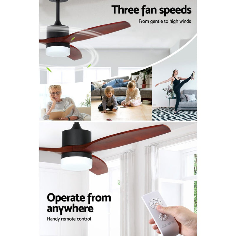 Danoz Appliances - Devanti 52'' Ceiling Fan AC Motor 3 Blades w/Light - Dark Wood - danozdirect