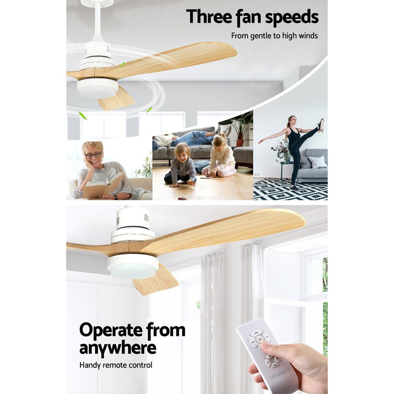 Danoz Appliances - Devanti 52'' Ceiling Fan AC Motor LED Light Remote - Light Wood - danozdirect
