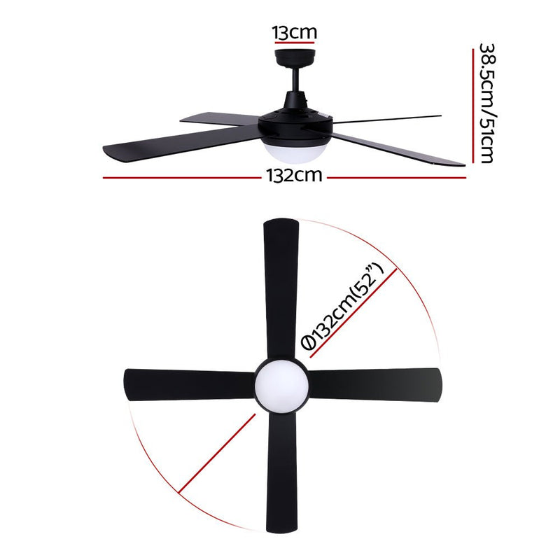 Danoz Appliances - Devanti 52'' Ceiling Fan AC Motor w/Light w/Remote - Black - danozdirect