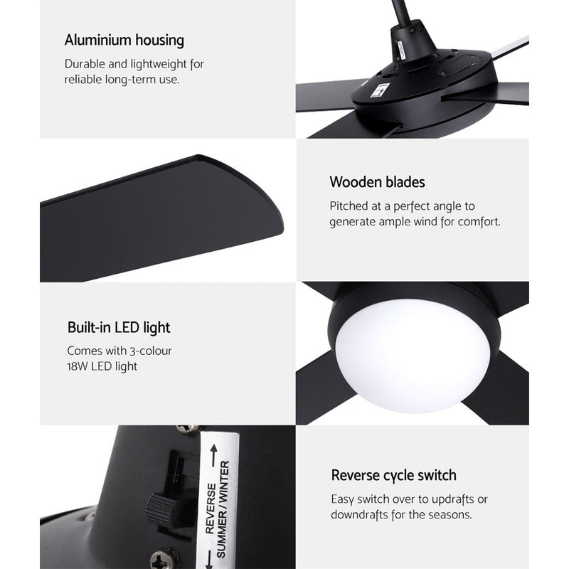 Danoz Appliances - Devanti 52'' Ceiling Fan AC Motor w/Light w/Remote - Black - danozdirect