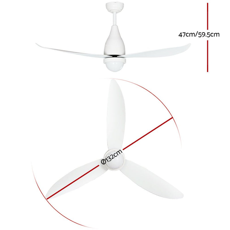 Danoz Appliances - Devanti 52'' Ceiling Fan DC Motor LED Light Remote Control - White - danozdirect
