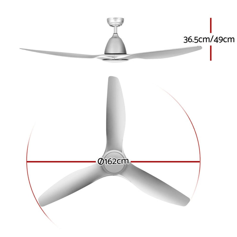 Danoz Appliances - Devanti 64 Inch Ceiling Fan DC Motor w/Light w/Remote - Silver - danozdirect
